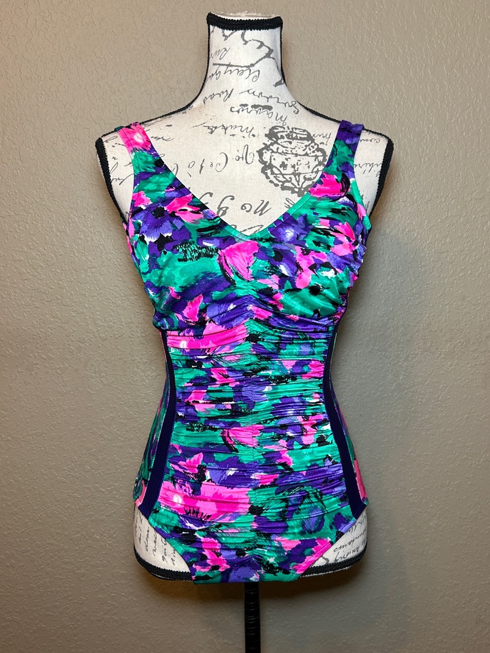 Maxine of Hollywood Green, Purple & Pink Floral One-Piece Swimsuit